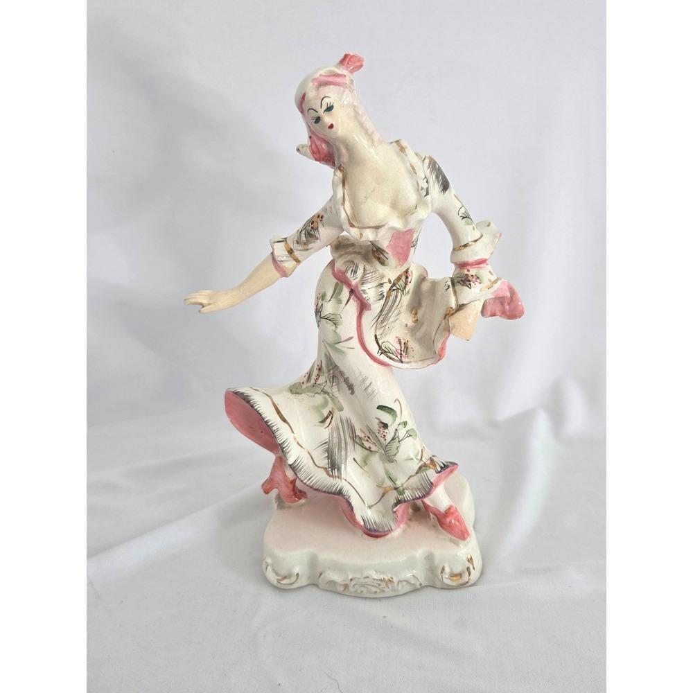 Vintage Ceramic Flamenco Dancer Figurine Hand Painted Gold Gilt 11 Inch